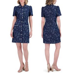 NWT Eliza J Floral Print Rhinestoned Snap Button-Up Mini Dress
